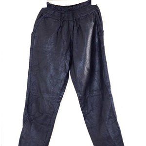 ENES Leather Blue Straight Leg Elastic waist Pants Women:40
